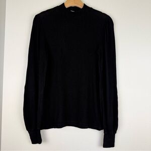 Reformation Black Ribbed Puff Shoulder Long Sleeve Womens‎ Size XS/S